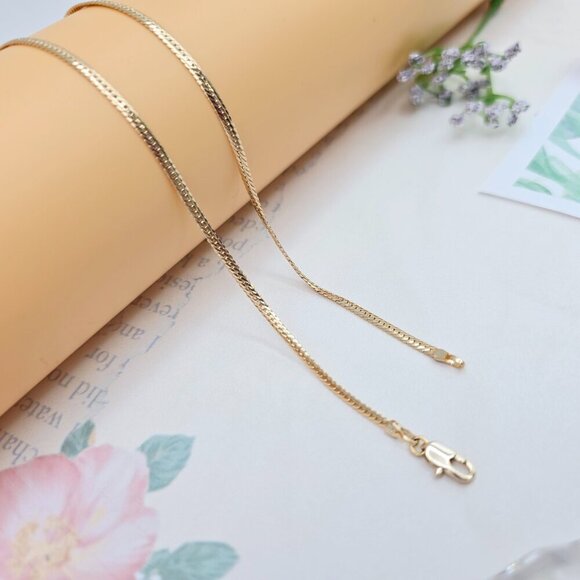 Elegant Rose Gold Flat Chain Necklace, 18 Inch, Gold Plated Brass, XPNL0052 - Picture 9 of 12